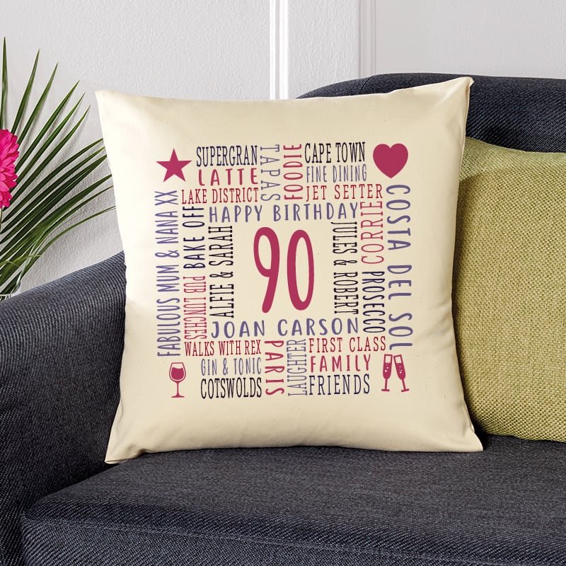 90th birthday gift pillow cushion with text