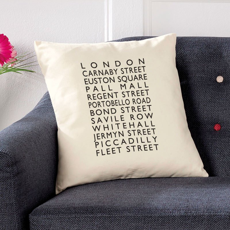 personalised cushion london bus blind