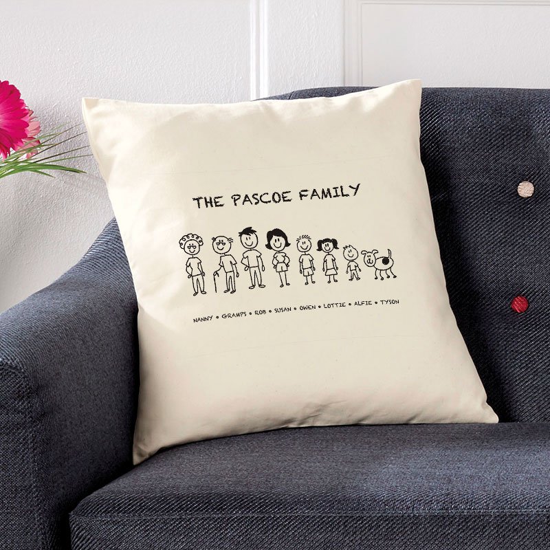personalised family cushion stick characters