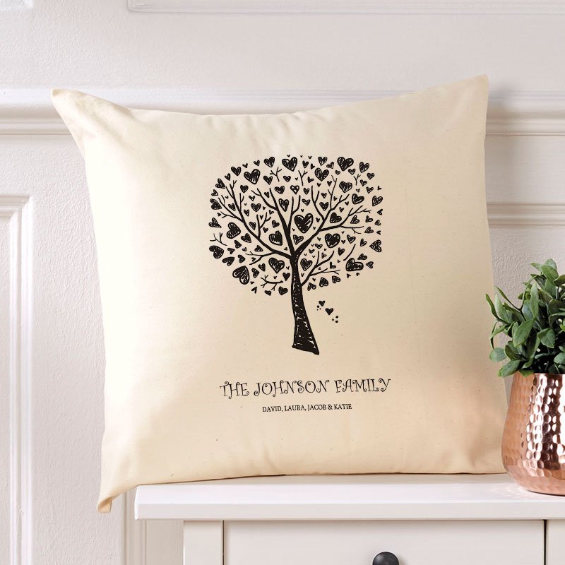 personalised family tree gift of cushion