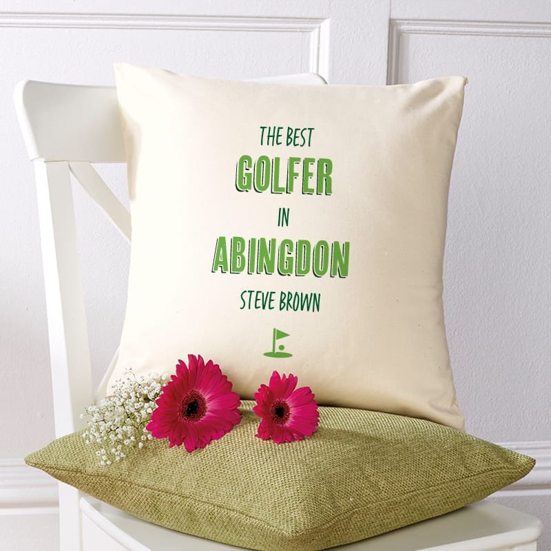 golfer personalised gift of cushion