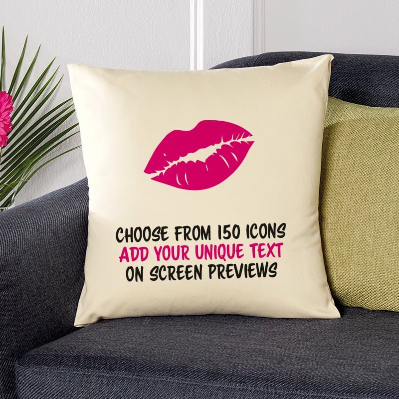 custom cushion icons text kissing lips
