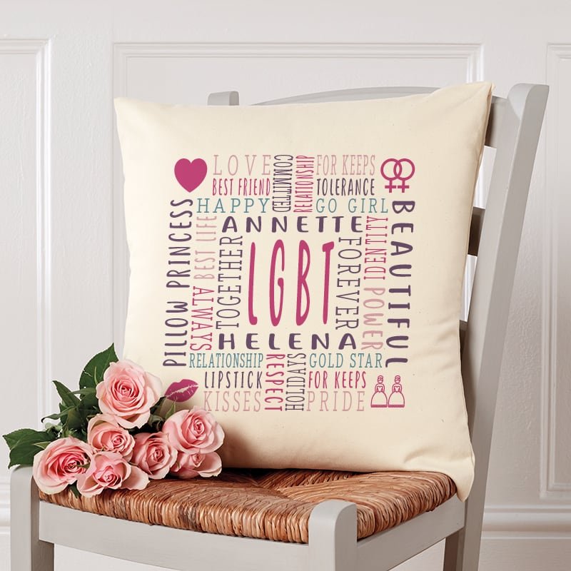 lesbian LGBT gift ideas personalised cushion