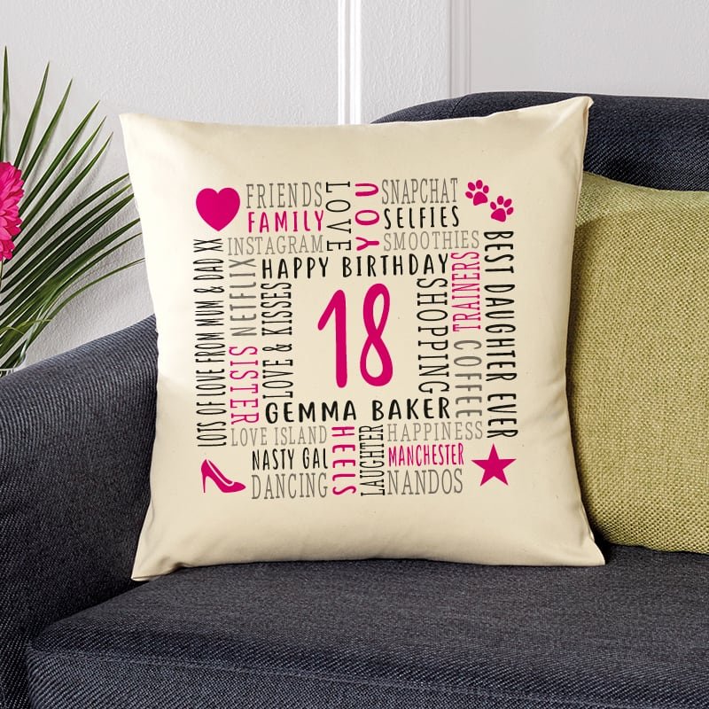 18th birthday present personalised pillow cushion high quality