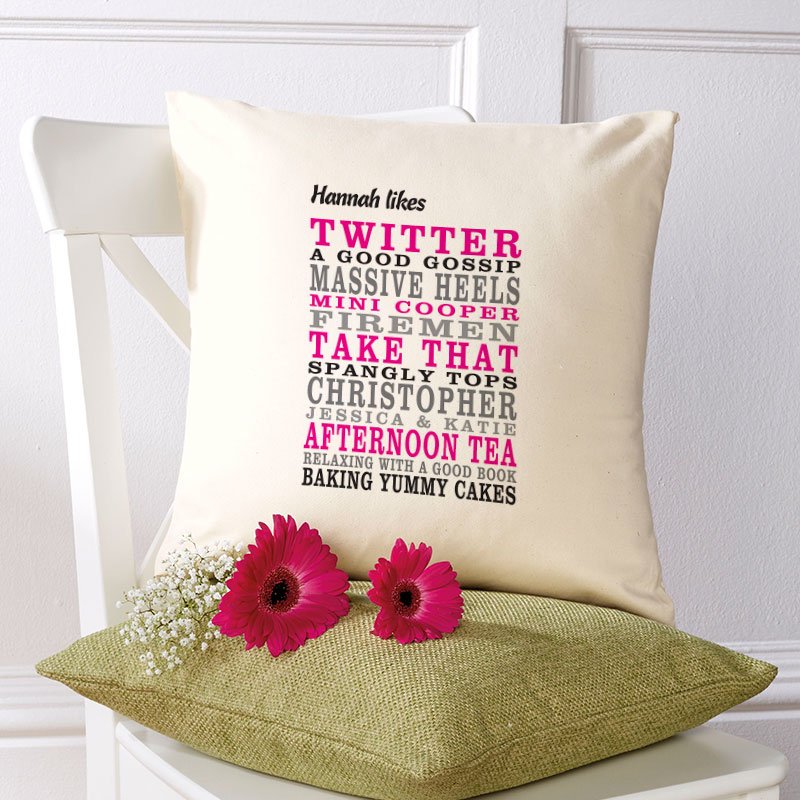 personalised cushion with words likes