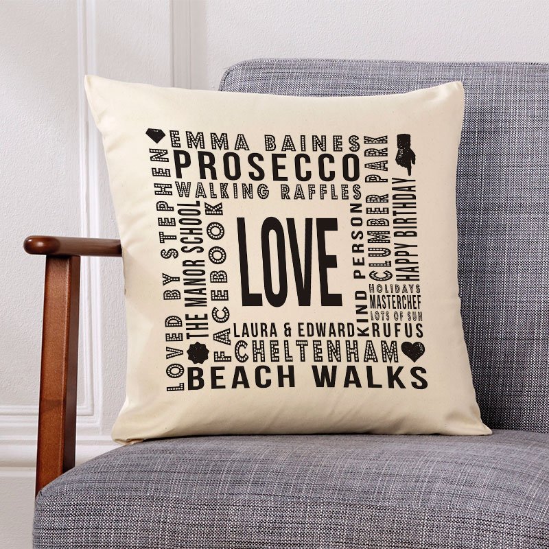 personalised cushion love text