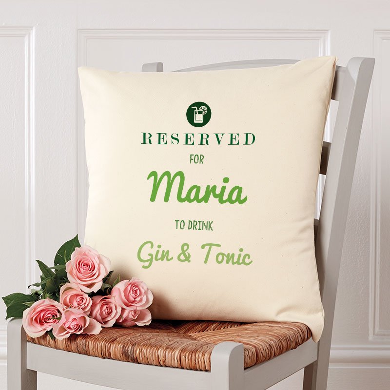 personalised cushion reserved for gin gift
