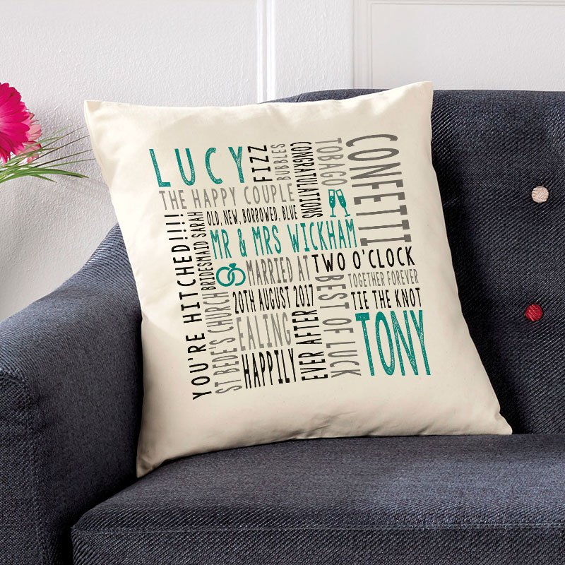 personalised word cushions for wedding or anniversary gift