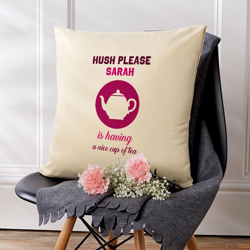 cushion with text and icon
