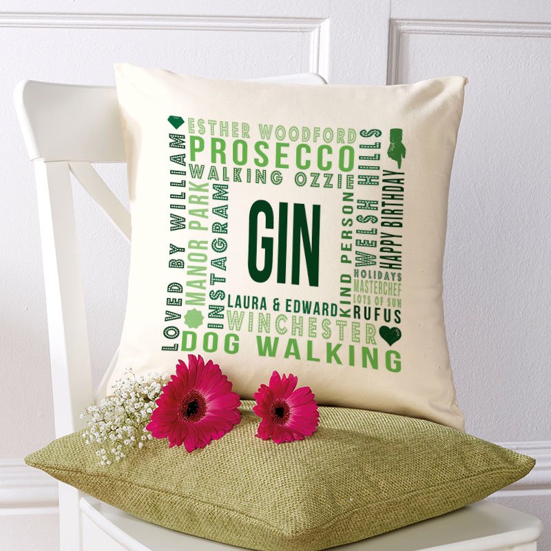 personalised gin cushion words