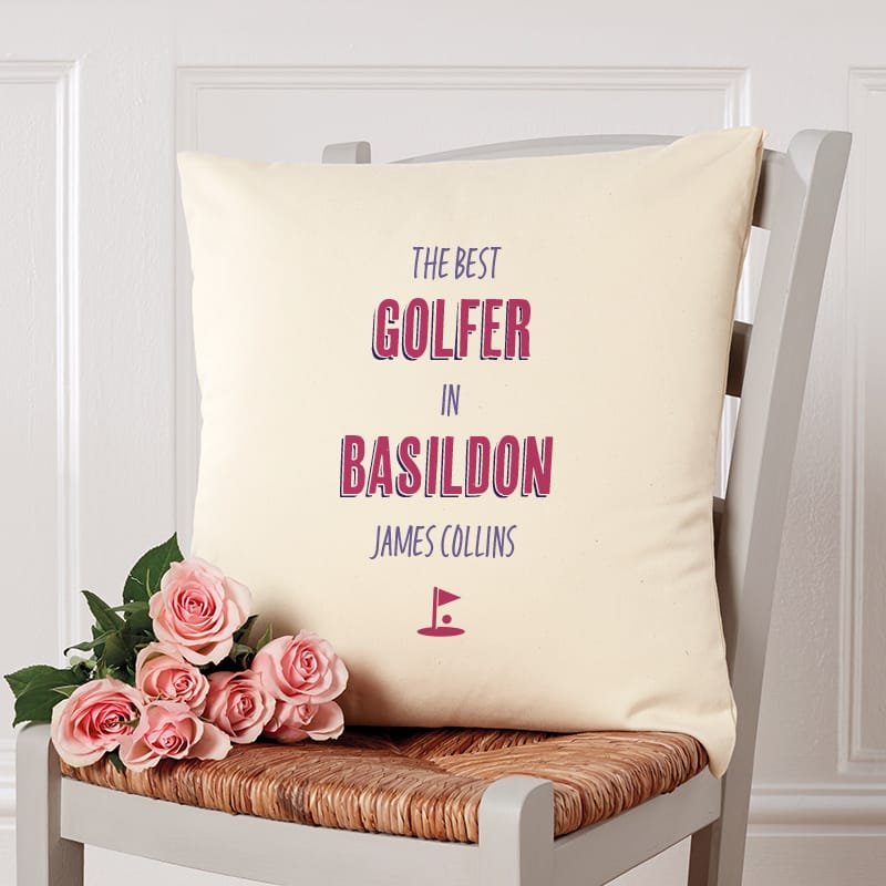 personalised name cushion for golfer gift