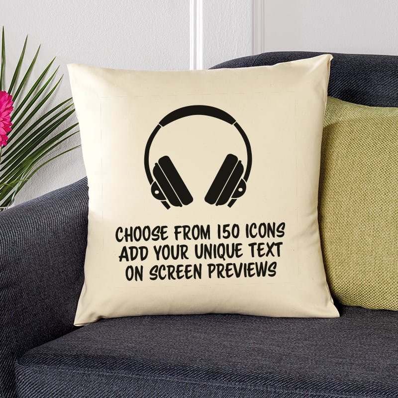 personalised cushion with text and icons