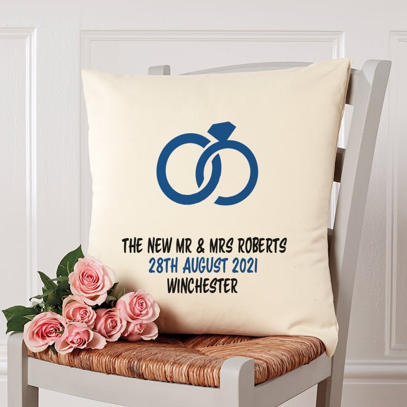wedding anniversary gift ideas personalised cushion with text & icon