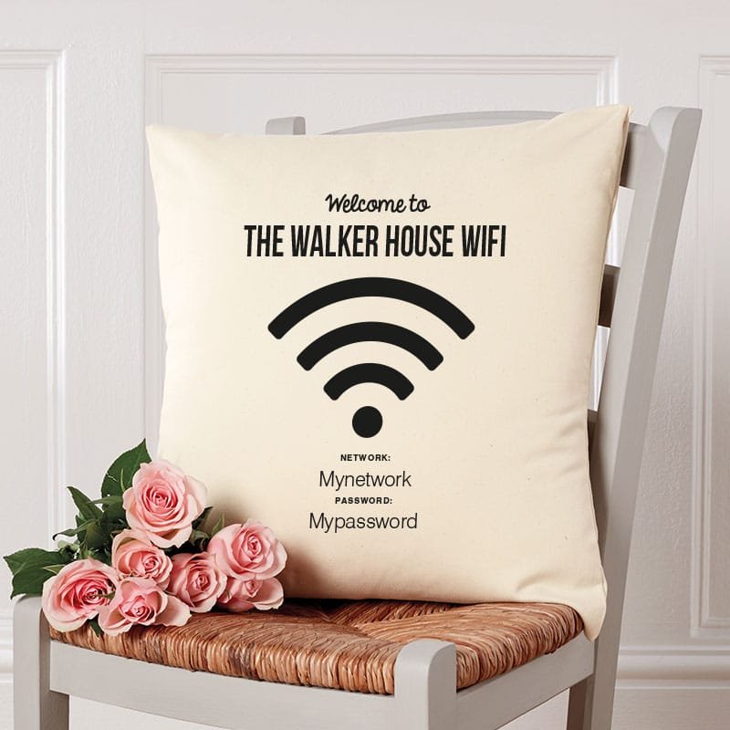 personalised cushion with wifi password for guests