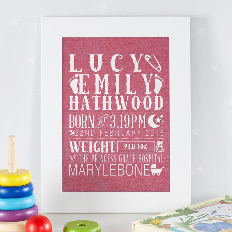 personalised baby girl christening poster print