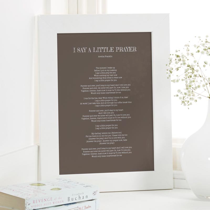 song lyrics printed and framed