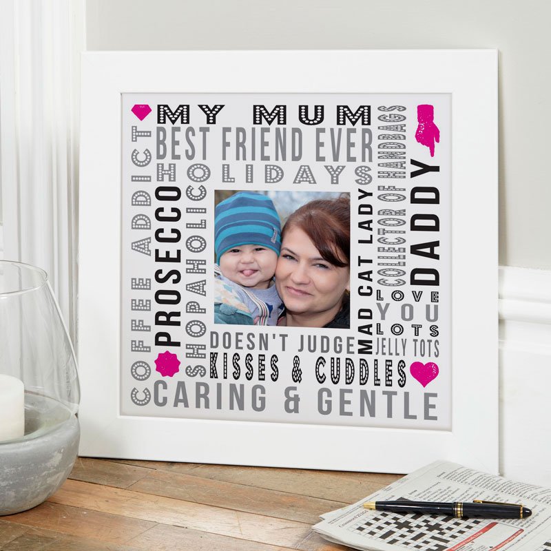 unique birthday gift for mum photo and word print