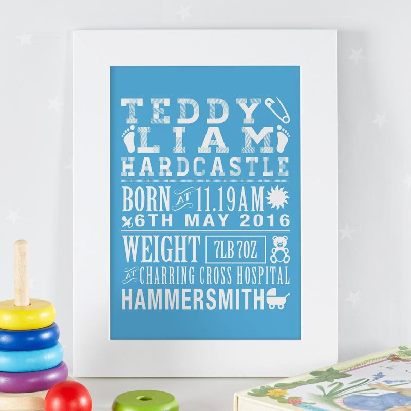 Personalised Newborn Baby Boy Birth Mum & Dad Picture Print Gift Canvas Word 