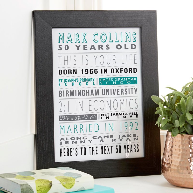 personalised framed typography print gift life story casino