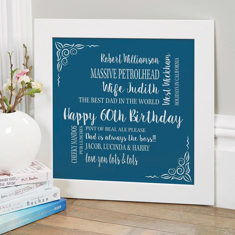 personalised 60th birthday typographic art picture print