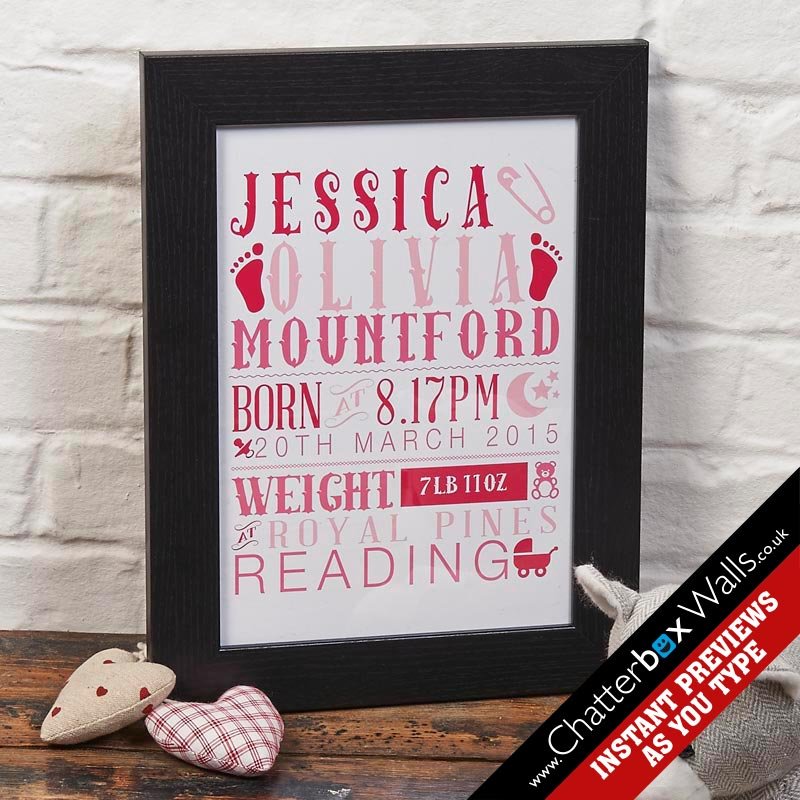 personalised new born baby girl print gift