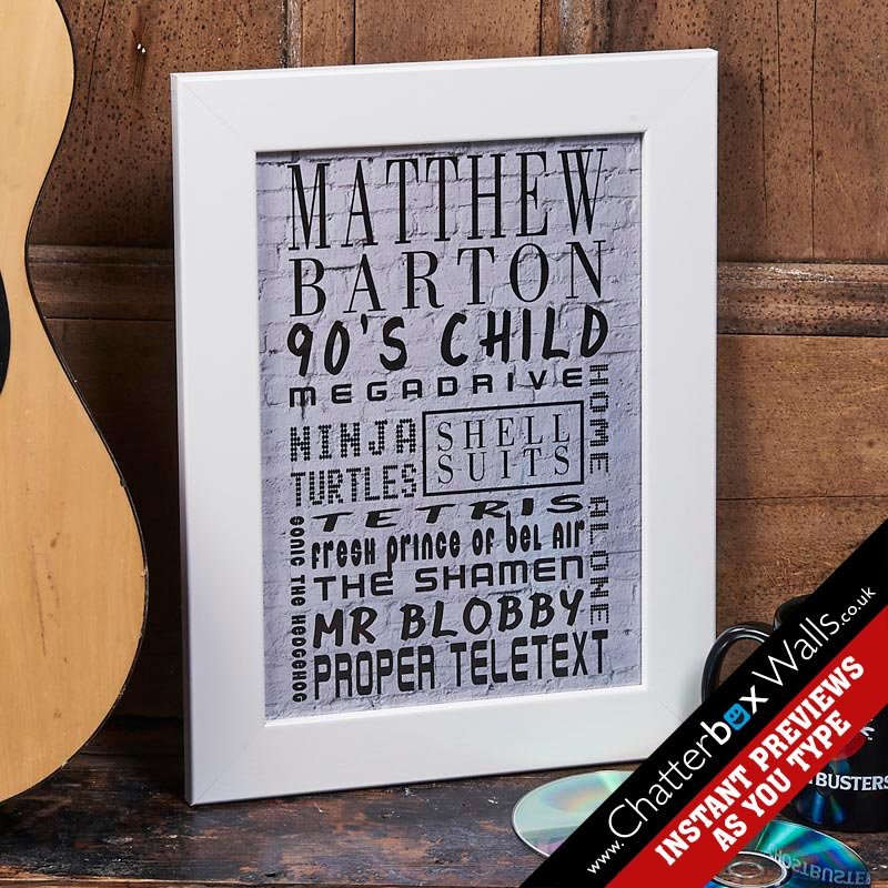 personalised present word art poster print typography 90s fonts