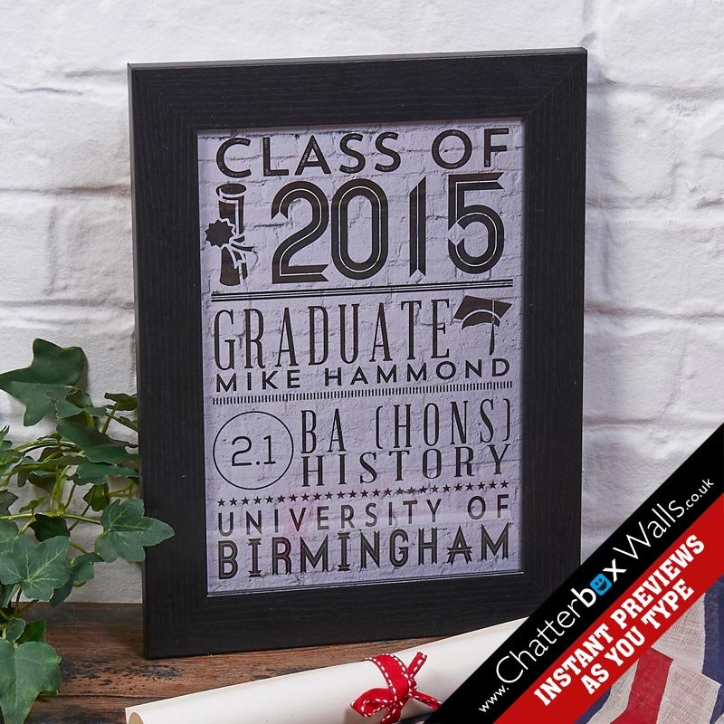 personalised framed graduation word art print