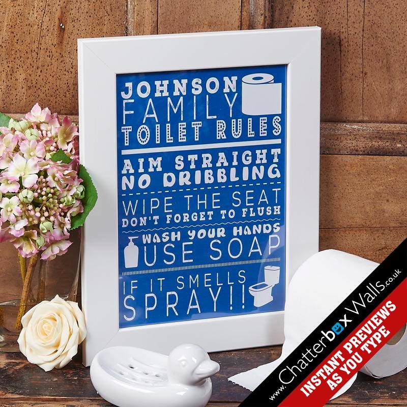 personalised bathroom toilet rules typographic word art family