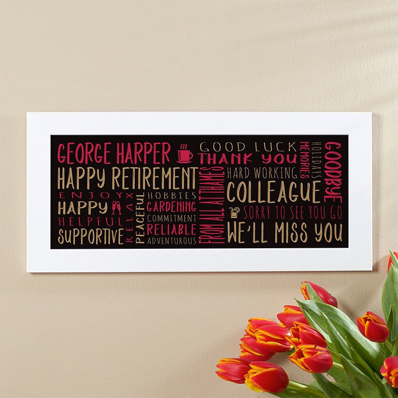 retirement leaving present ideas wall art with words colleagues names