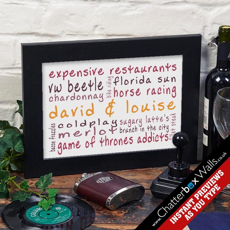 personalised typography gift float frame