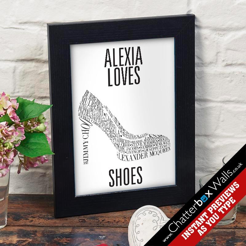 typographic word art print shoes high heels canvas