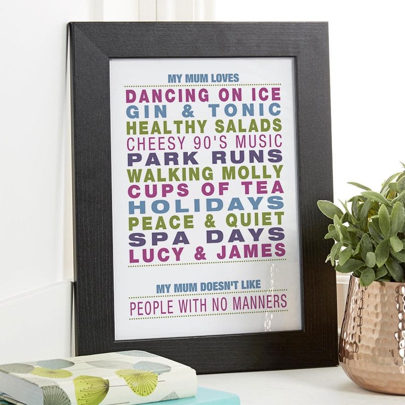 mothers day gift personalised words picture print