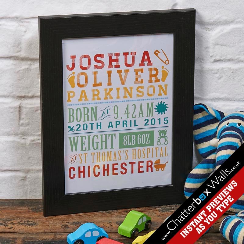 new born baby boy personalised print
