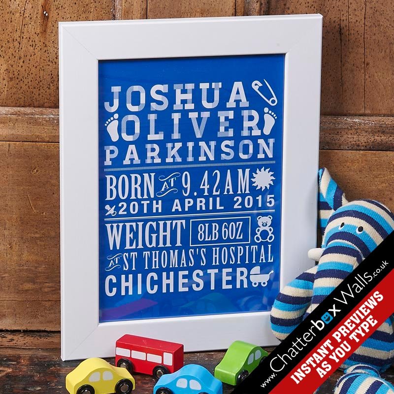 new baby boy personalised print poster word art christening