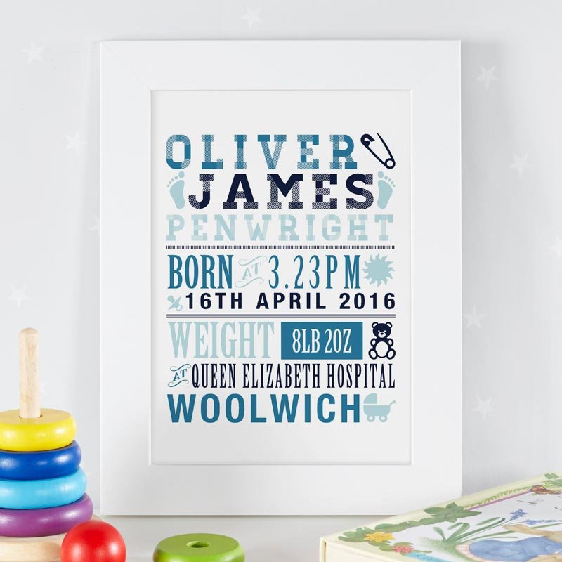 personalised new baby birth date christening baptism gift prints posters canvas