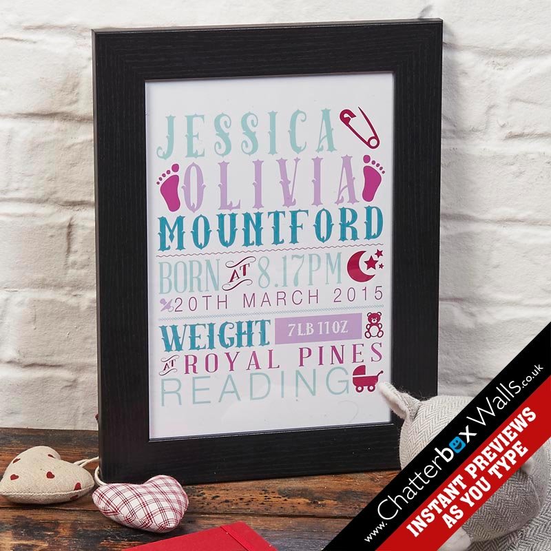 new born baby personalised print unique gift