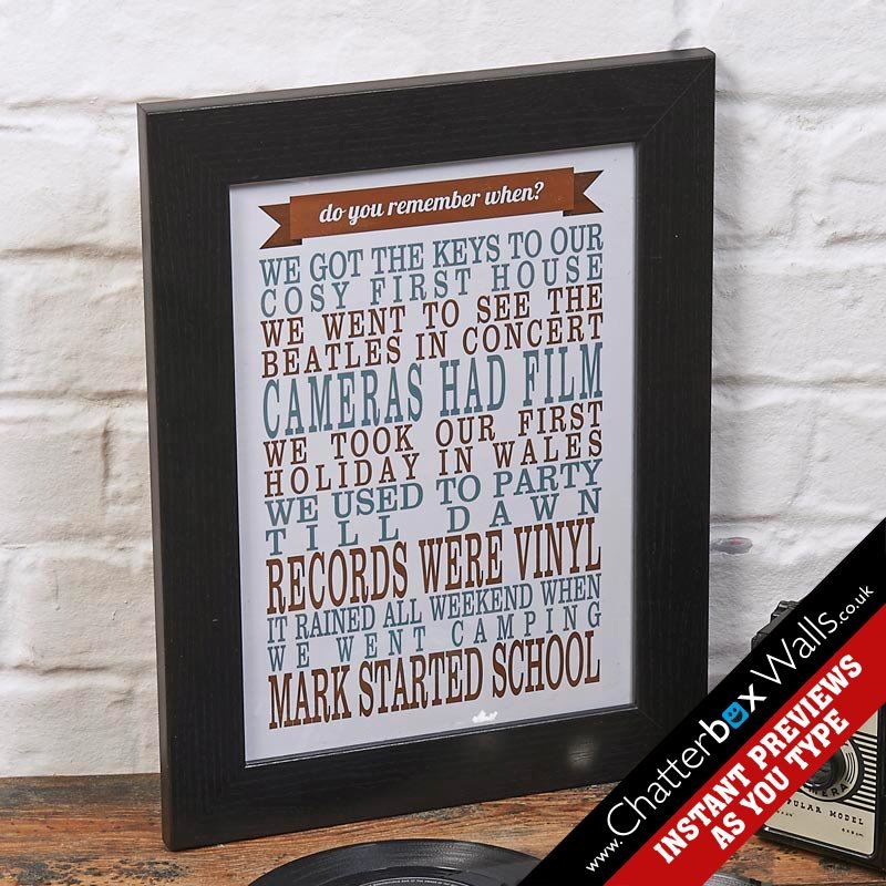 personalised typography print gift remember when traditional brown