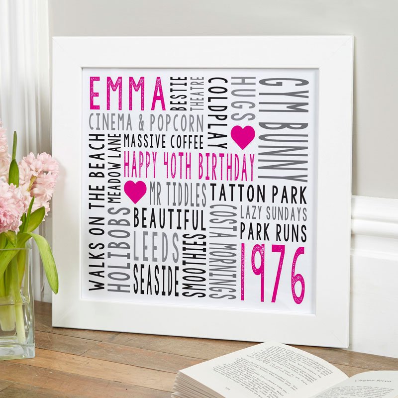 personalised square word art print birthday gift