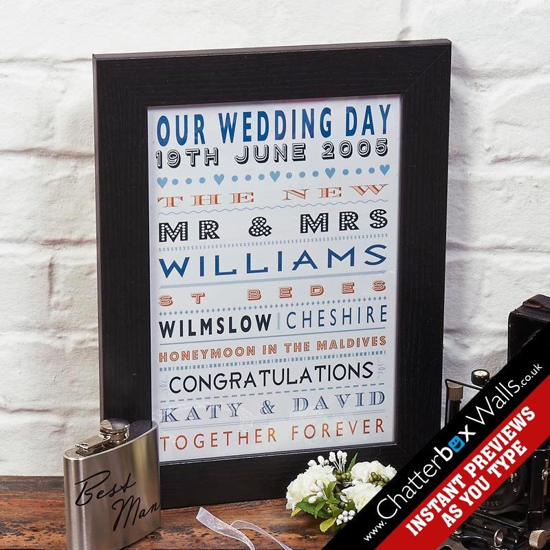 bespoke wedding anniversary framed print with words