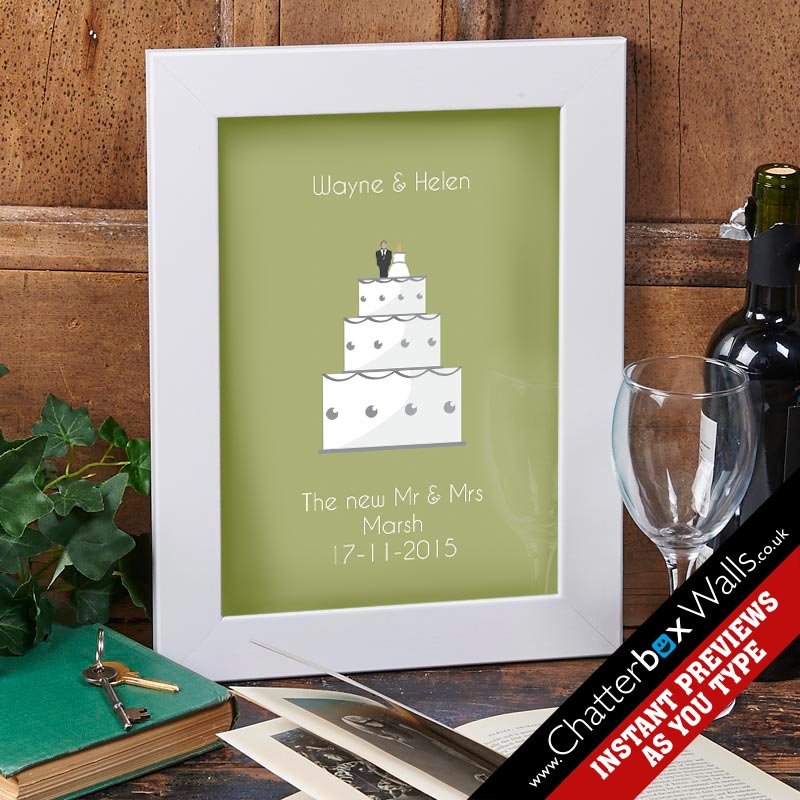 personalised framed wedding cake gift print bride groom