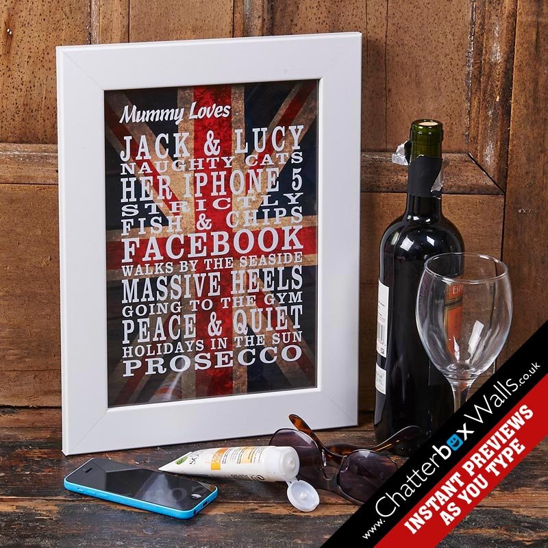 personalised typography print gift likes cool britannia