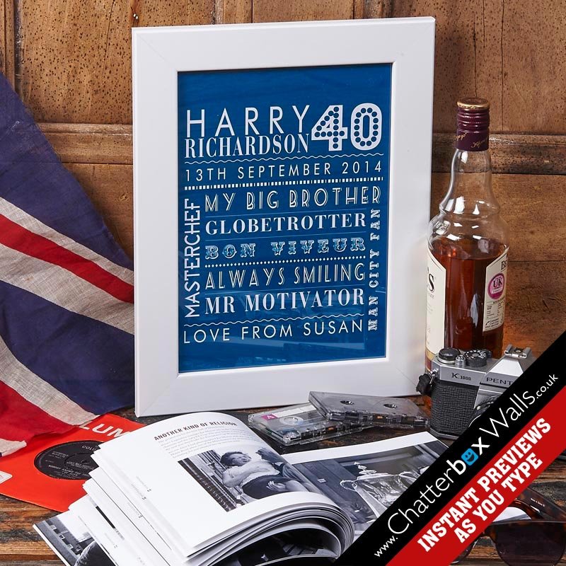 personalised print gift 40th  birthday