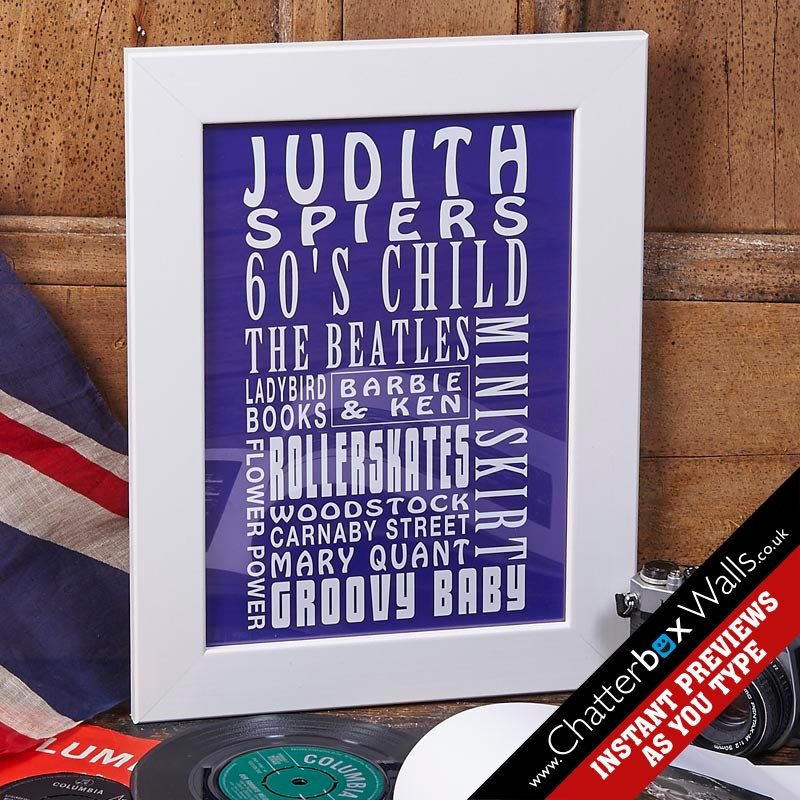 born in 60s personalised birthday gift poster print art