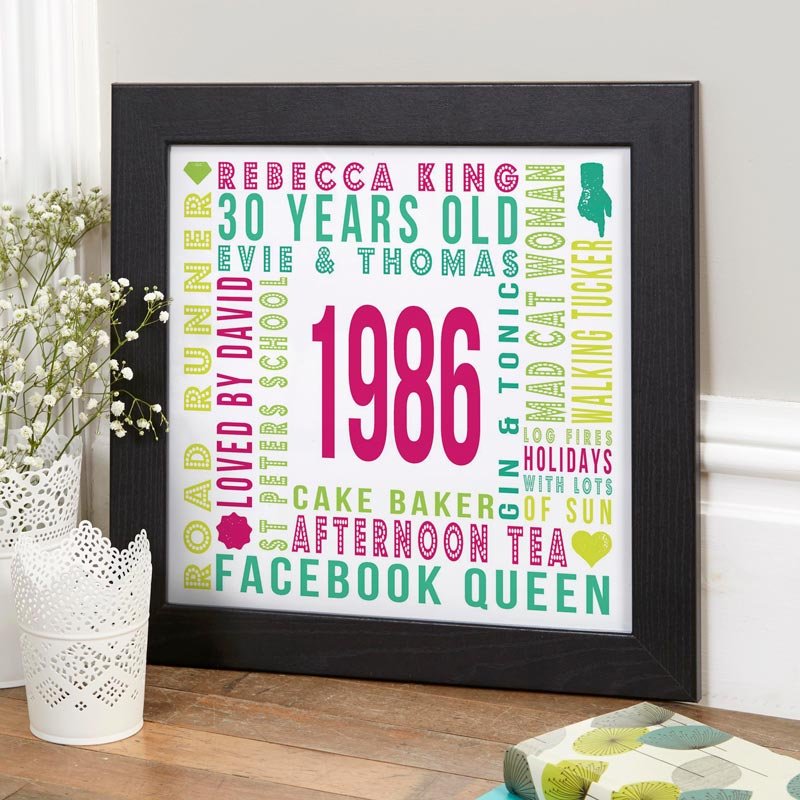 personalised gift for 30th birthday framed print