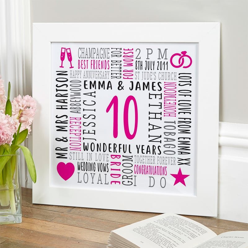 wedding anniversary present custom word art framed print