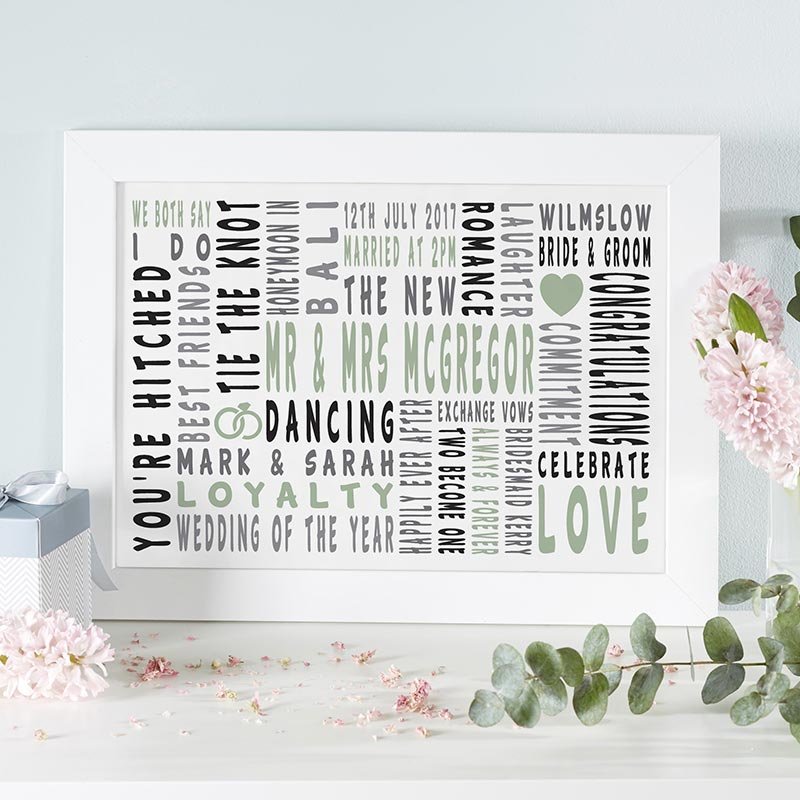 wedding anniversary personalised typography framed print