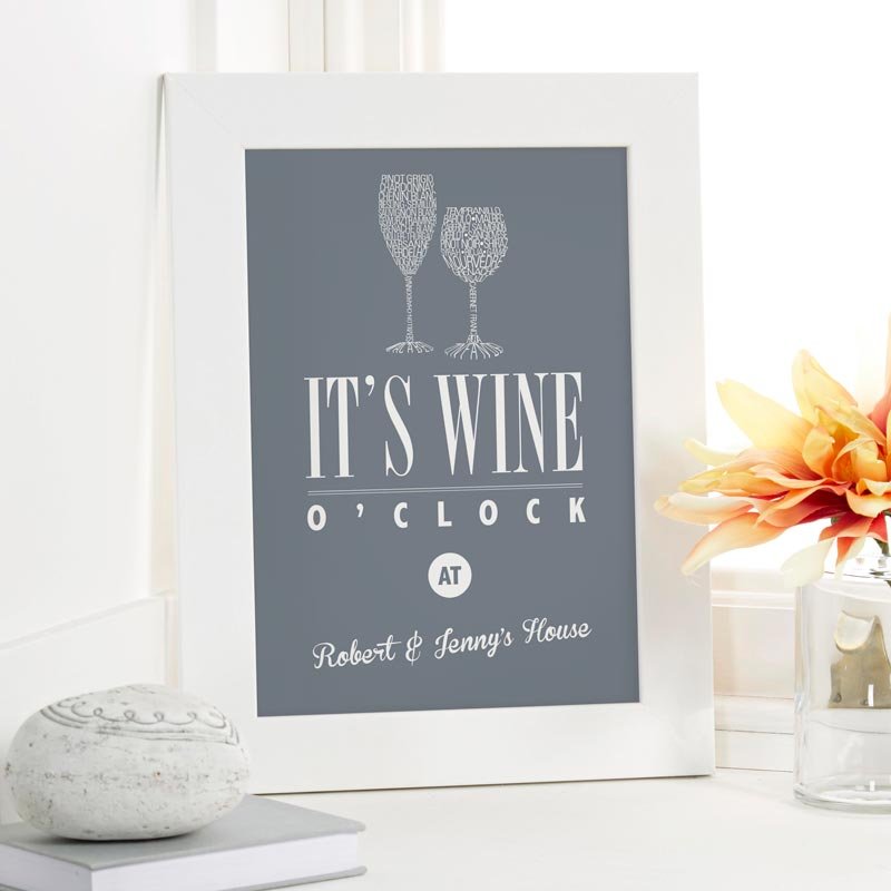 framed word art print wine oclock