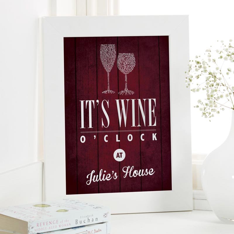 personalised wine o'clock framed print