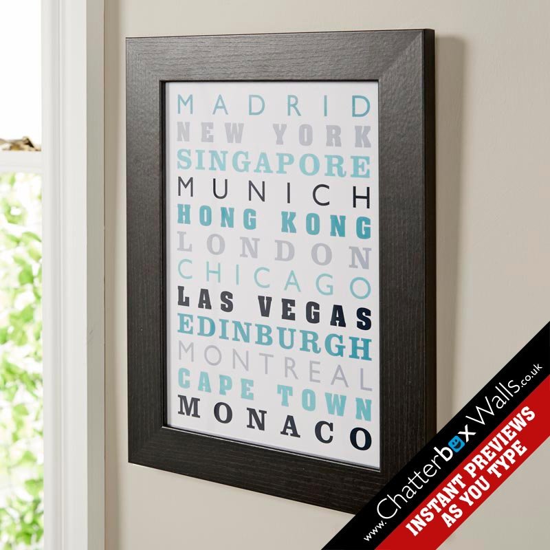personalised destination special places prints word art framed