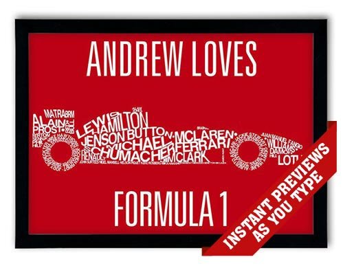 Personalised Formula 1 typographic art print with words
